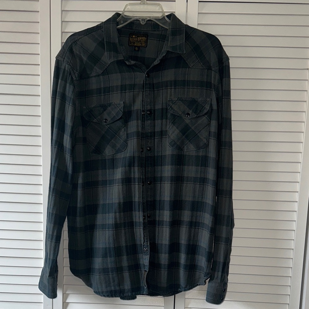Lucky Brand Dark Plaid Button Down Shirt